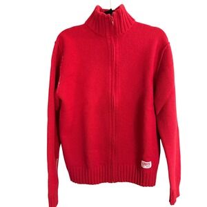 VTG Levis Lambswool Cardigan‎ L Red Preppy Minimalist Cozy 2004 Holiday Zip Up